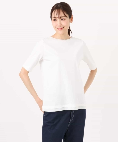 MK MICHEL KLEIN（エムケーミッシェルクラン）の「[洗える]シルケットフライス半袖カットソー（Tシャツ/カットソー・レディース・ネイビー/ホワイト・38）」の5枚目の写真