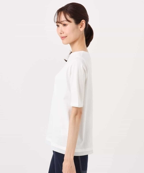 MK MICHEL KLEIN（エムケーミッシェルクラン）の「[洗える]シルケットフライス半袖カットソー（Tシャツ/カットソー・レディース・ネイビー/ホワイト・38）」の6枚目の写真