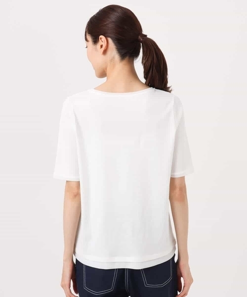 MK MICHEL KLEIN（エムケーミッシェルクラン）の「[洗える]シルケットフライス半袖カットソー（Tシャツ/カットソー・レディース・ネイビー/ホワイト・38）」の7枚目の写真
