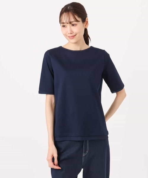 MK MICHEL KLEIN（エムケーミッシェルクラン）の「[洗える]シルケットフライス半袖カットソー（Tシャツ/カットソー・レディース・ネイビー/ホワイト・38）」の12枚目の写真