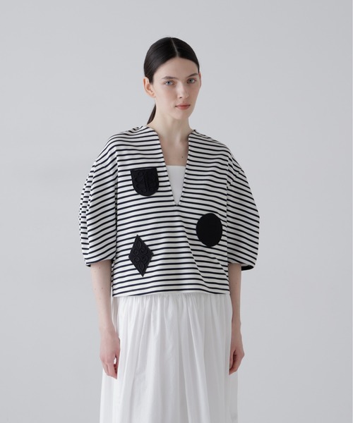 ADORE(アドーア)の「◆エンブレムボーダー(Tシャツ/カットソー・レディース・ホワイト/ブラック・38)」の1枚目の写真