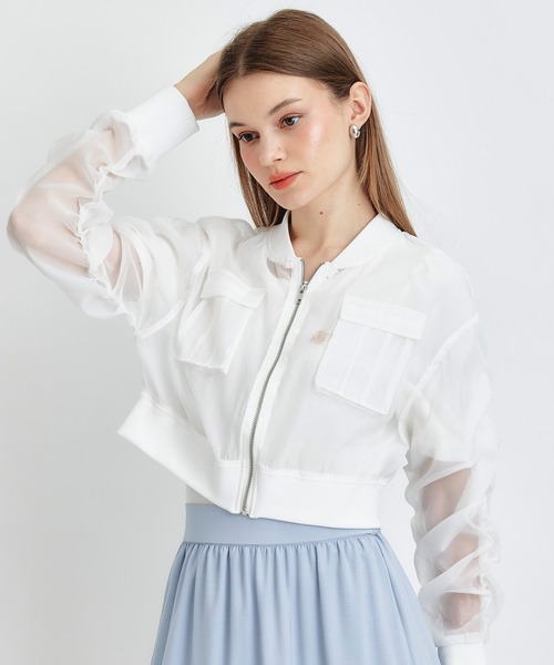 REDYAZEL（レディアゼル）の「ギャザーシアーショートブルゾン（ブルゾン・レディース・キナリ/ブラック/ホワイト・FREE）」の2枚目の写真