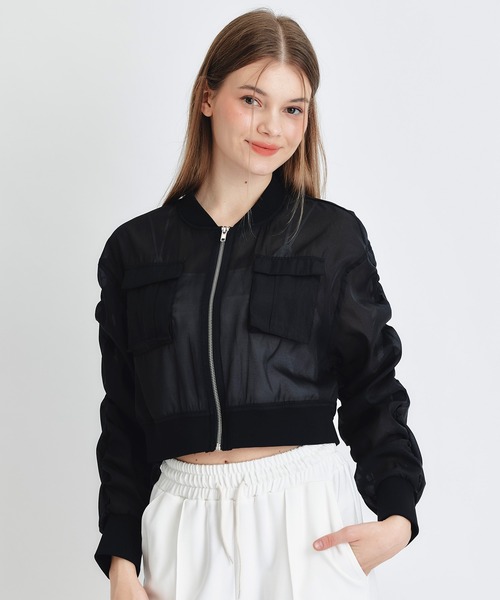 REDYAZEL（レディアゼル）の「ギャザーシアーショートブルゾン（ブルゾン・レディース・キナリ/ブラック/ホワイト・FREE）」の3枚目の写真