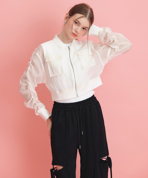 REDYAZEL（レディアゼル）の「ギャザーシアーショートブルゾン（ブルゾン・レディース・キナリ/ブラック/ホワイト・FREE）」の6枚目の写真