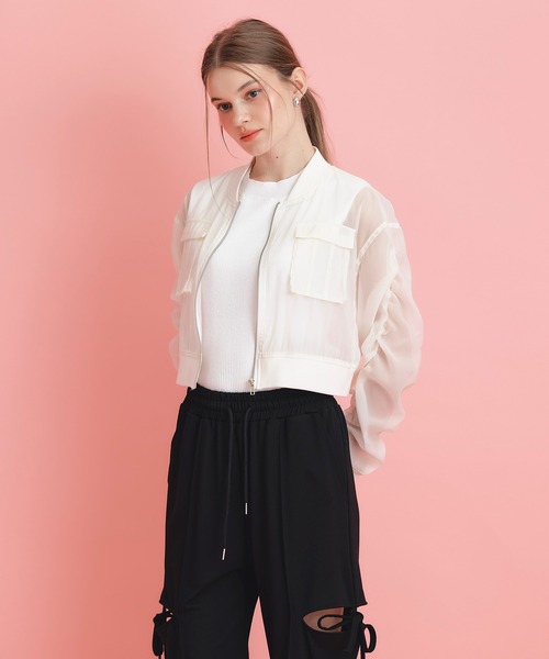 REDYAZEL（レディアゼル）の「ギャザーシアーショートブルゾン（ブルゾン・レディース・キナリ/ブラック/ホワイト・FREE）」の9枚目の写真