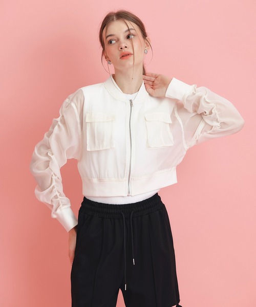 REDYAZEL（レディアゼル）の「ギャザーシアーショートブルゾン（ブルゾン・レディース・キナリ/ブラック/ホワイト・FREE）」の10枚目の写真