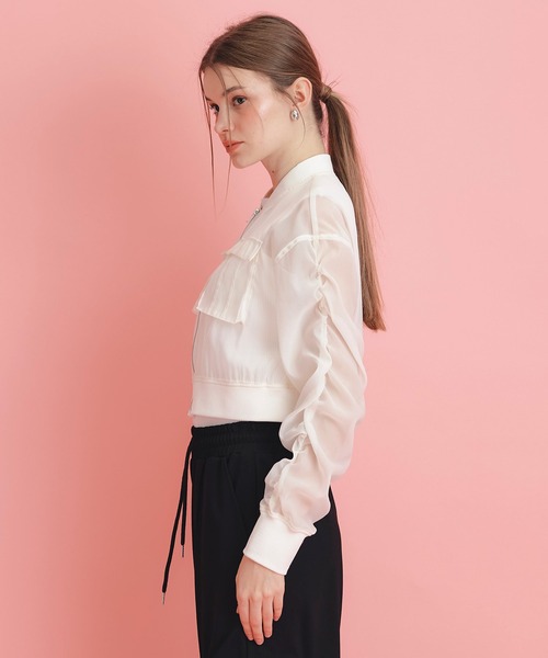 REDYAZEL（レディアゼル）の「ギャザーシアーショートブルゾン（ブルゾン・レディース・キナリ/ブラック/ホワイト・FREE）」の12枚目の写真