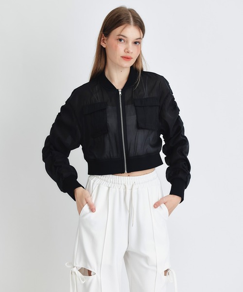 REDYAZEL（レディアゼル）の「ギャザーシアーショートブルゾン（ブルゾン・レディース・キナリ/ブラック/ホワイト・FREE）」の15枚目の写真