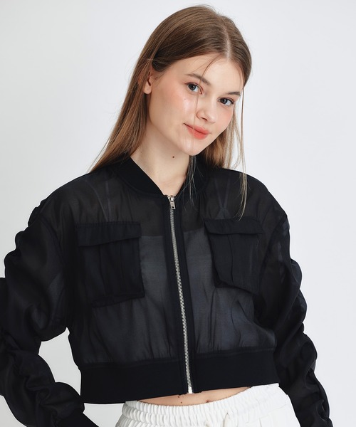 REDYAZEL（レディアゼル）の「ギャザーシアーショートブルゾン（ブルゾン・レディース・キナリ/ブラック/ホワイト・FREE）」の18枚目の写真