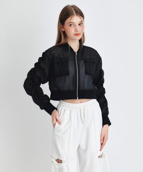 REDYAZEL（レディアゼル）の「ギャザーシアーショートブルゾン（ブルゾン・レディース・キナリ/ブラック/ホワイト・FREE）」の22枚目の写真