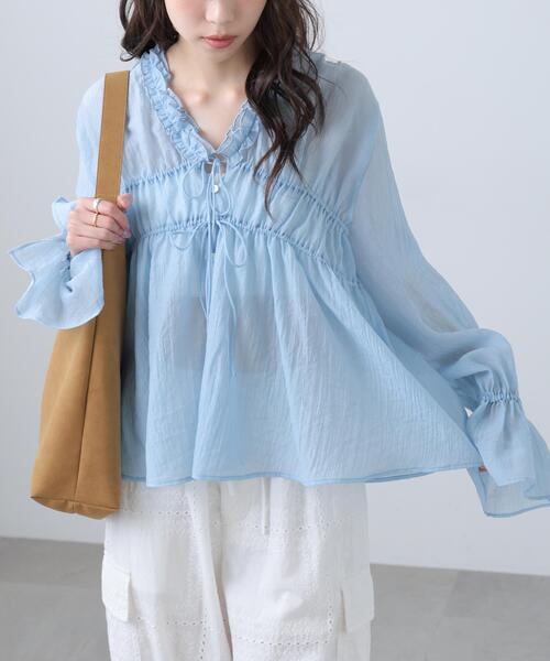 FREE'S MART(フリーズマート)の「◆シャーリングドロストブラウス(シャツ/ブラウス・レディース・イエロー/ホワイト/ブルー/ブラック・FREE)」の3枚目の写真