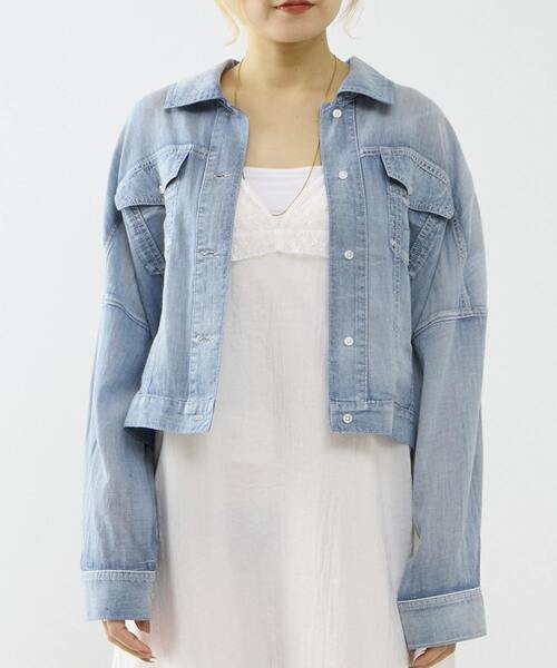 SOFFITTO(ソフィット)の「シアーGジャン型デニムシャツ(シャツ/ブラウス・レディース・インディゴブルー/ケミカルウォッシュ・FREE)」の1枚目の写真