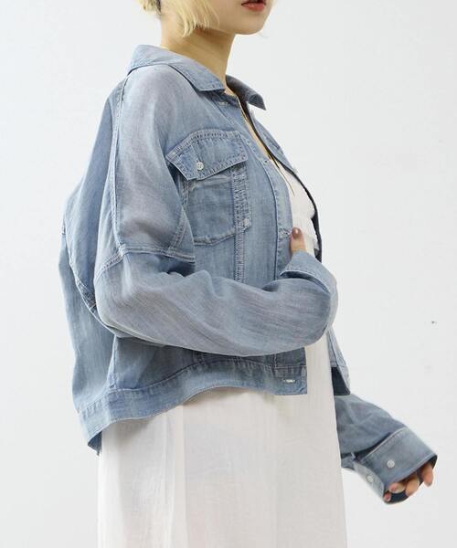 SOFFITTO(ソフィット)の「シアーGジャン型デニムシャツ(シャツ/ブラウス・レディース・インディゴブルー/ケミカルウォッシュ・FREE)」の3枚目の写真