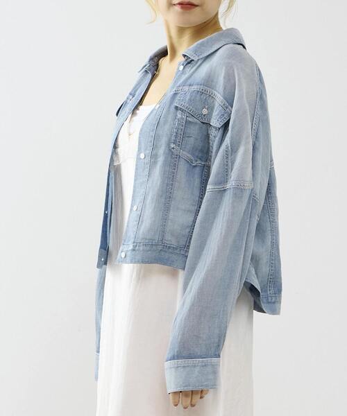 SOFFITTO(ソフィット)の「シアーGジャン型デニムシャツ(シャツ/ブラウス・レディース・インディゴブルー/ケミカルウォッシュ・FREE)」の5枚目の写真