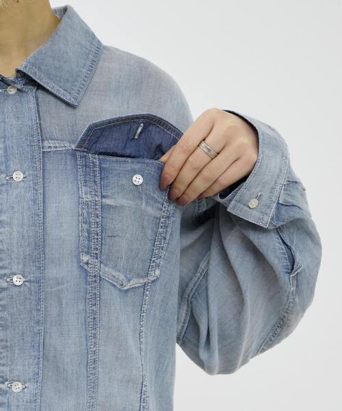 SOFFITTO(ソフィット)の「シアーGジャン型デニムシャツ(シャツ/ブラウス・レディース・インディゴブルー/ケミカルウォッシュ・FREE)」の12枚目の写真