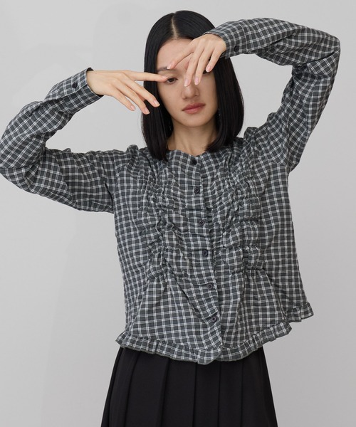leimn(レイムン)の「フロントシャーリングシアーブラウス(シャツ/ブラウス・レディース・ホワイト/サックスブルー/ブラック/チェック・FREE)」の4枚目の写真