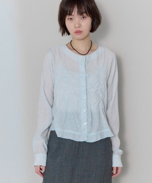 leimn（レイムン）の「フロントシャーリングシアーブラウス（シャツ/ブラウス・レディース・ホワイト/サックスブルー・FREE）」の2枚目の写真
