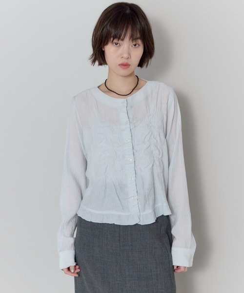 leimn（レイムン）の「フロントシャーリングシアーブラウス（シャツ/ブラウス・レディース・ホワイト/サックスブルー・FREE）」の3枚目の写真
