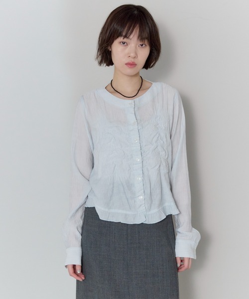 leimn（レイムン）の「フロントシャーリングシアーブラウス（シャツ/ブラウス・レディース・ホワイト/サックスブルー・FREE）」の4枚目の写真