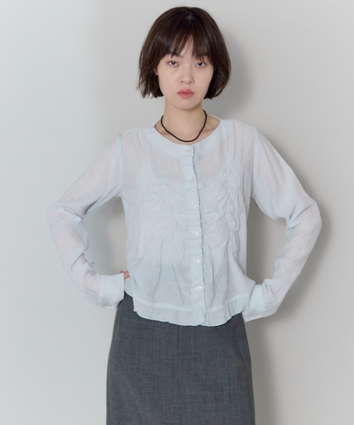 leimn（レイムン）の「フロントシャーリングシアーブラウス（シャツ/ブラウス・レディース・ホワイト/サックスブルー・FREE）」の5枚目の写真