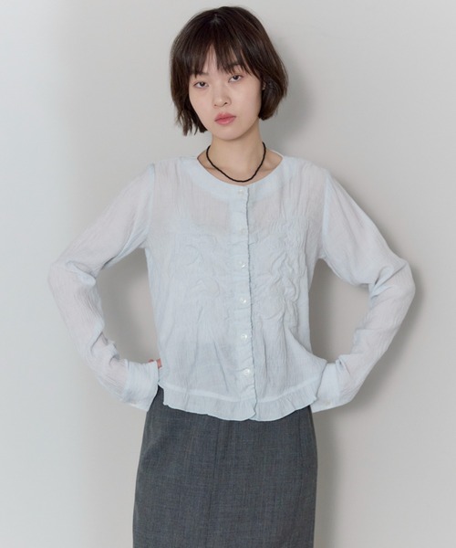 leimn（レイムン）の「フロントシャーリングシアーブラウス（シャツ/ブラウス・レディース・ホワイト/サックスブルー・FREE）」の6枚目の写真
