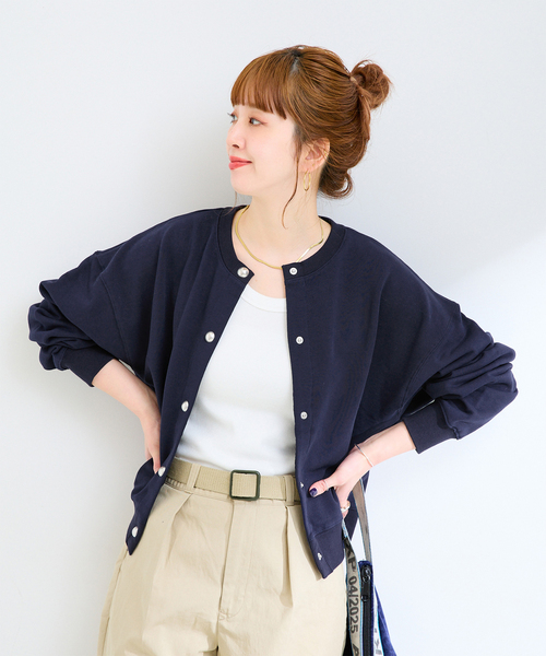 B.C STOCK(ベーセーストック)の「手洗い可 / クルーネック裏毛カーディガン(カーディガン/ボレロ・レディース・ネイビー/チャコールグレー/レッド・FREE)」の3枚目の写真