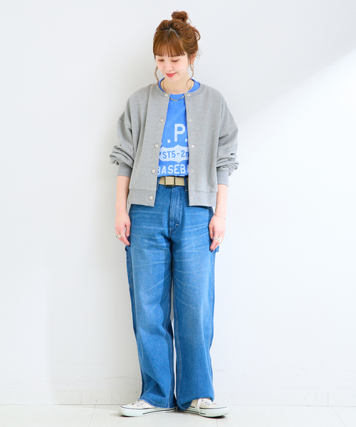 B.C STOCK(ベーセーストック)の「手洗い可 / クルーネック裏毛カーディガン(カーディガン/ボレロ・レディース・ネイビー/チャコールグレー/レッド・FREE)」の4枚目の写真