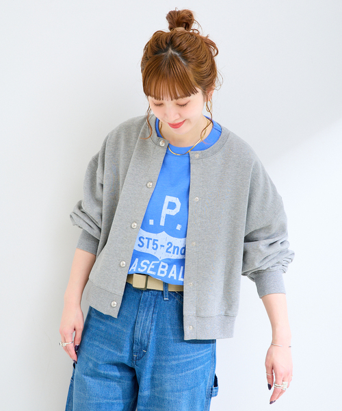 B.C STOCK(ベーセーストック)の「手洗い可 / クルーネック裏毛カーディガン(カーディガン/ボレロ・レディース・ネイビー/チャコールグレー/レッド・FREE)」の8枚目の写真
