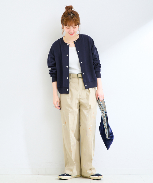 B.C STOCK(ベーセーストック)の「手洗い可 / クルーネック裏毛カーディガン(カーディガン/ボレロ・レディース・ネイビー/チャコールグレー/レッド・FREE)」の11枚目の写真