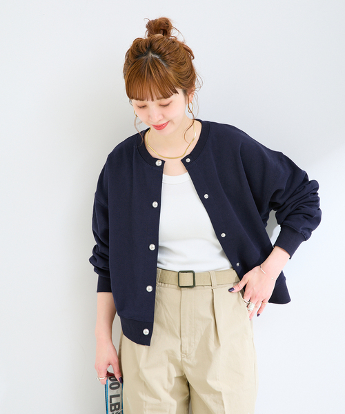 B.C STOCK(ベーセーストック)の「手洗い可 / クルーネック裏毛カーディガン(カーディガン/ボレロ・レディース・ネイビー/チャコールグレー/レッド・FREE)」の14枚目の写真