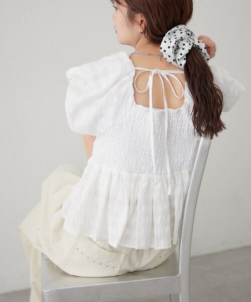 mystic（ミスティック）の「チェックパフブラウス（シャツ/ブラウス・レディース・ブラック/グリーン/レッド/オフホワイト/ベージュ・FREE）」の2枚目の写真