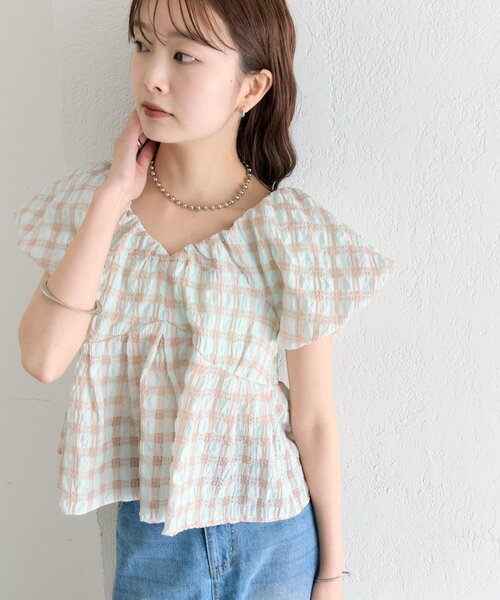 mystic(ミスティック)の「《@sktnnmセレクト/BLU》《WEB限定/GRN》チェックパフブラウス(シャツ/ブラウス・レディース・ブラック/グリーン/レッド/オフホワイト/ベージュ/ブルー・FREE)」の16枚目の写真