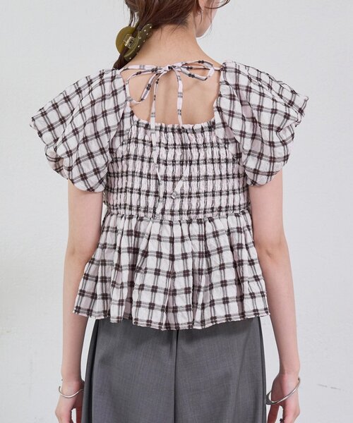 mystic（ミスティック）の「チェックパフブラウス（シャツ/ブラウス・レディース・ブラック/グリーン/レッド/オフホワイト/ベージュ・FREE）」の7枚目の写真