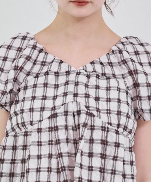 mystic（ミスティック）の「チェックパフブラウス（シャツ/ブラウス・レディース・ブラック/グリーン/レッド/オフホワイト/ベージュ・FREE）」の10枚目の写真