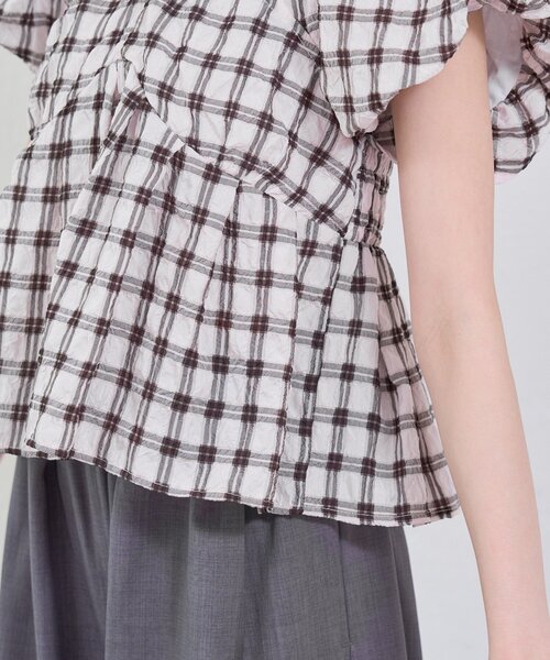 mystic（ミスティック）の「チェックパフブラウス（シャツ/ブラウス・レディース・ブラック/グリーン/レッド/オフホワイト/ベージュ・FREE）」の12枚目の写真