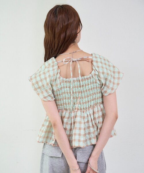mystic（ミスティック）の「チェックパフブラウス（シャツ/ブラウス・レディース・ブラック/グリーン/レッド/オフホワイト/ベージュ・FREE）」の18枚目の写真