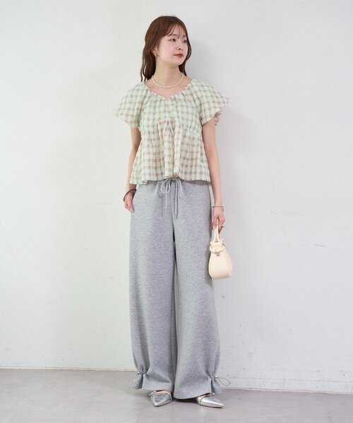 mystic（ミスティック）の「チェックパフブラウス（シャツ/ブラウス・レディース・ブラック/グリーン/レッド/オフホワイト/ベージュ・FREE）」の21枚目の写真