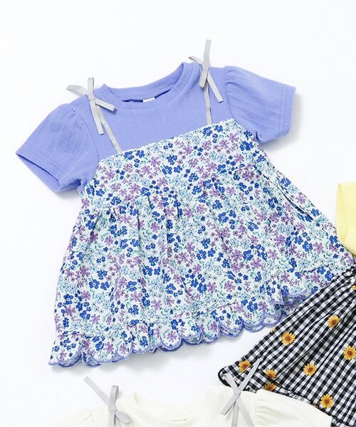 apres les cours（アプレレクール）の「フラワーフリルドッキングトップス（Tシャツ/カットソー・キッズ・ブラック/レインボー/ラベンダー・80/90/100/110/120/130/140）」の2枚目の写真