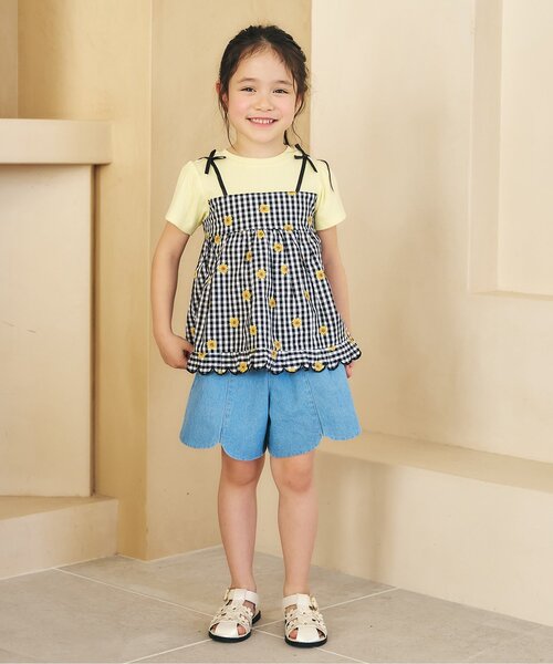 apres les cours（アプレレクール）の「フラワーフリルドッキングトップス（Tシャツ/カットソー・キッズ・ブラック/レインボー/ラベンダー・80/90/100/110/120/130/140）」の5枚目の写真