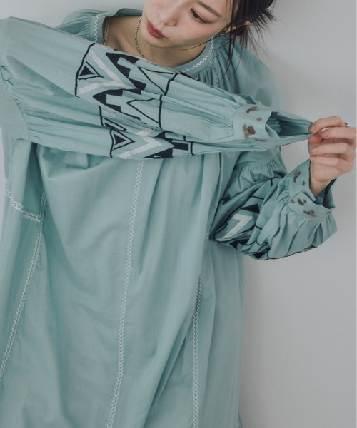 Pqran（クラン）の「カラー刺繍ワンピース（ワンピース・レディース・オフホワイト/ミント/ネイビー・FREE）」の3枚目の写真