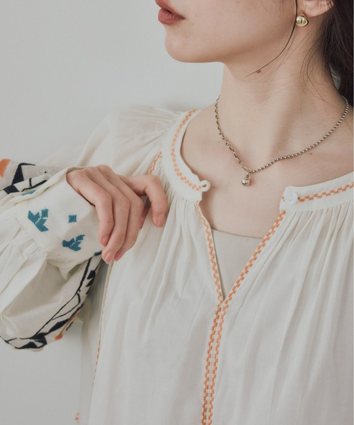 Pqran（クラン）の「カラー刺繍ワンピース（ワンピース・レディース・オフホワイト/ミント/ネイビー・FREE）」の16枚目の写真
