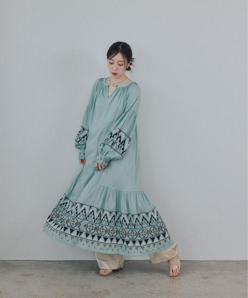 Pqran（クラン）の「カラー刺繍ワンピース（ワンピース・レディース・オフホワイト/ミント/ネイビー・FREE）」の9枚目の写真