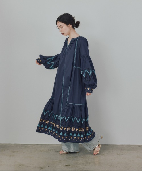 Pqran（クラン）の「カラー刺繍ワンピース（ワンピース・レディース・オフホワイト/ミント/ネイビー・FREE）」の10枚目の写真