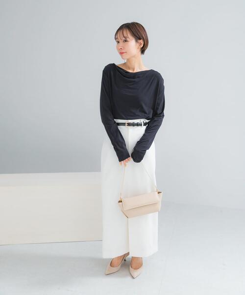 URBAN RESEARCH ROSSO WOMEN（アーバンリサーチ　ロッソ）の「ベルト付ツイルストレッチスカート（スカート・レディース・ブラック/ホワイト・36/38）」の4枚目の写真