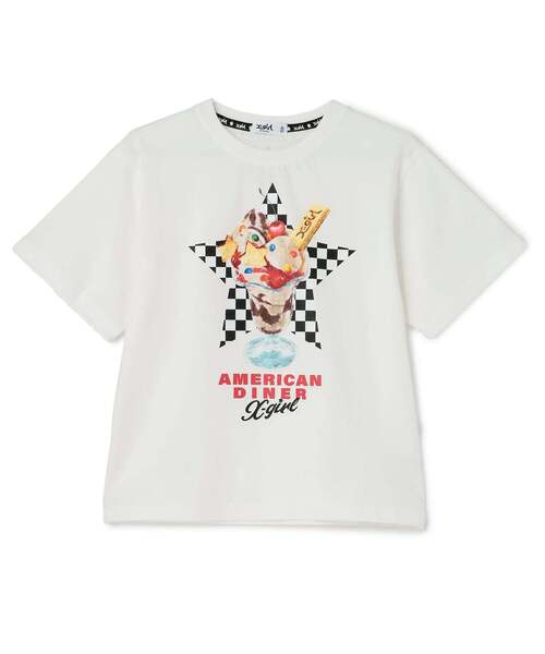 X-girl Stages（エックスガールステージス）の「【人気商品再入荷】【直営店で取り扱い無し】ダイナーパフェプリント半袖Tシャツ（Tシャツ/カットソー・キッズ・オフホワイト/レモンイエロー・130cm/110cm/120cm/140cm）」の2枚目の写真