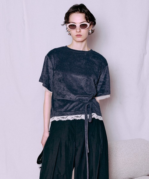 2WAY Lace Trim Pile T-Shirt/2WAYレーストリムパイルTシャツ（Tシャツ