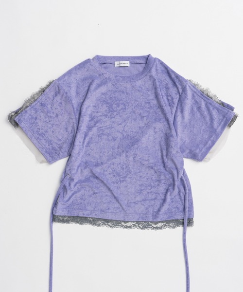 MAISON SPECIAL（メゾンスペシャル）の「2WAY Lace Trim Pile T-Shirt/2WAYレーストリムパイルTシャツ（Tシャツ/カットソー・レディース・ホワイト/チャコールグレー/パープル・FREE）」の19枚目の写真