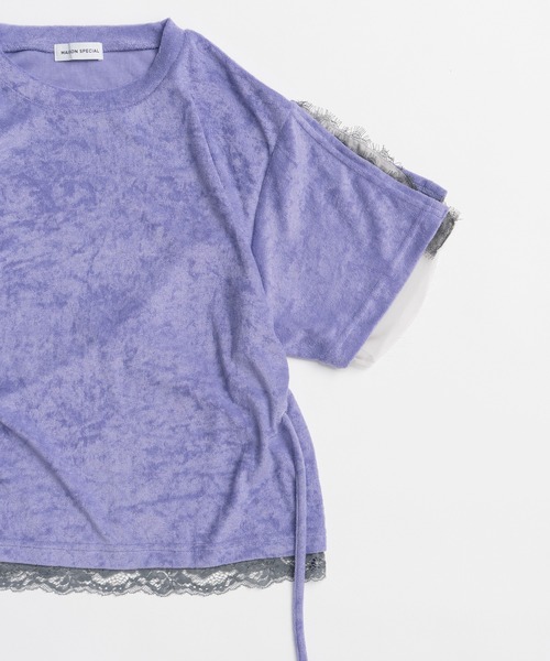 MAISON SPECIAL（メゾンスペシャル）の「2WAY Lace Trim Pile T-Shirt/2WAYレーストリムパイルTシャツ（Tシャツ/カットソー・レディース・ホワイト/チャコールグレー/パープル・FREE）」の20枚目の写真