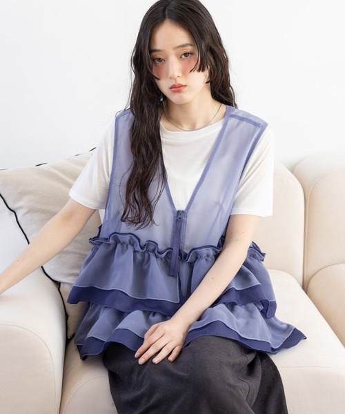 RAGEBLUE(レイジブルー)の「シアーフリルZIPベスト(ベスト・レディース・ホワイト/ブルー/ブラック/ピンク・FREE)」の3枚目の写真