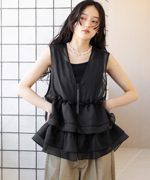 RAGEBLUE(レイジブルー)の「シアーフリルZIPベスト(ベスト・レディース・ホワイト/ブルー/ブラック/ピンク・FREE)」の2枚目の写真